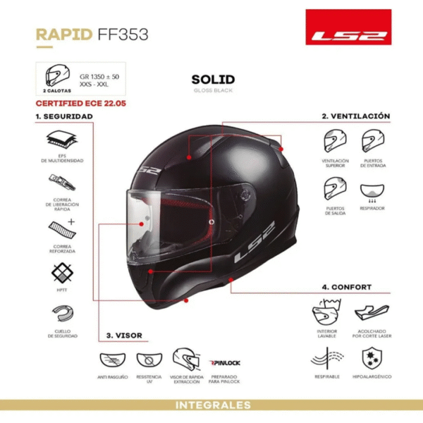 CASCO LS2 INTEGRAL 353 RAPID II SOLID NEGRO MATE - Image 2