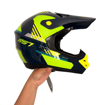 CASCO CROSS RS7F AZUL MARINO/VERDE TALLE L HAWK