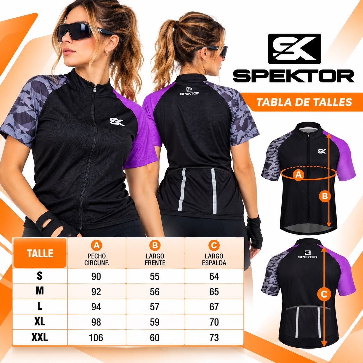 REMERA CORTA JERSEY P/BICI NAC UNISEX NEGRA/VIOLETA TALLE M SPEKTOR - Imagen 3