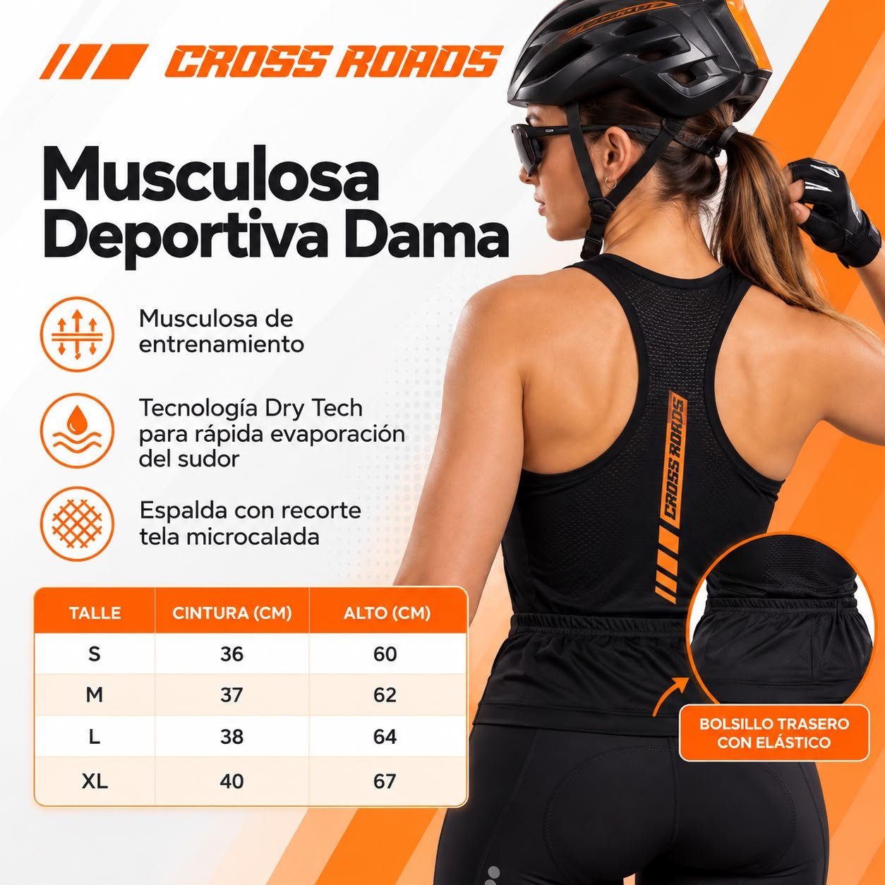 MUSCULOSA BIKE DAMA NEGRO TALLE M CROSS ROAD - Imagen 4