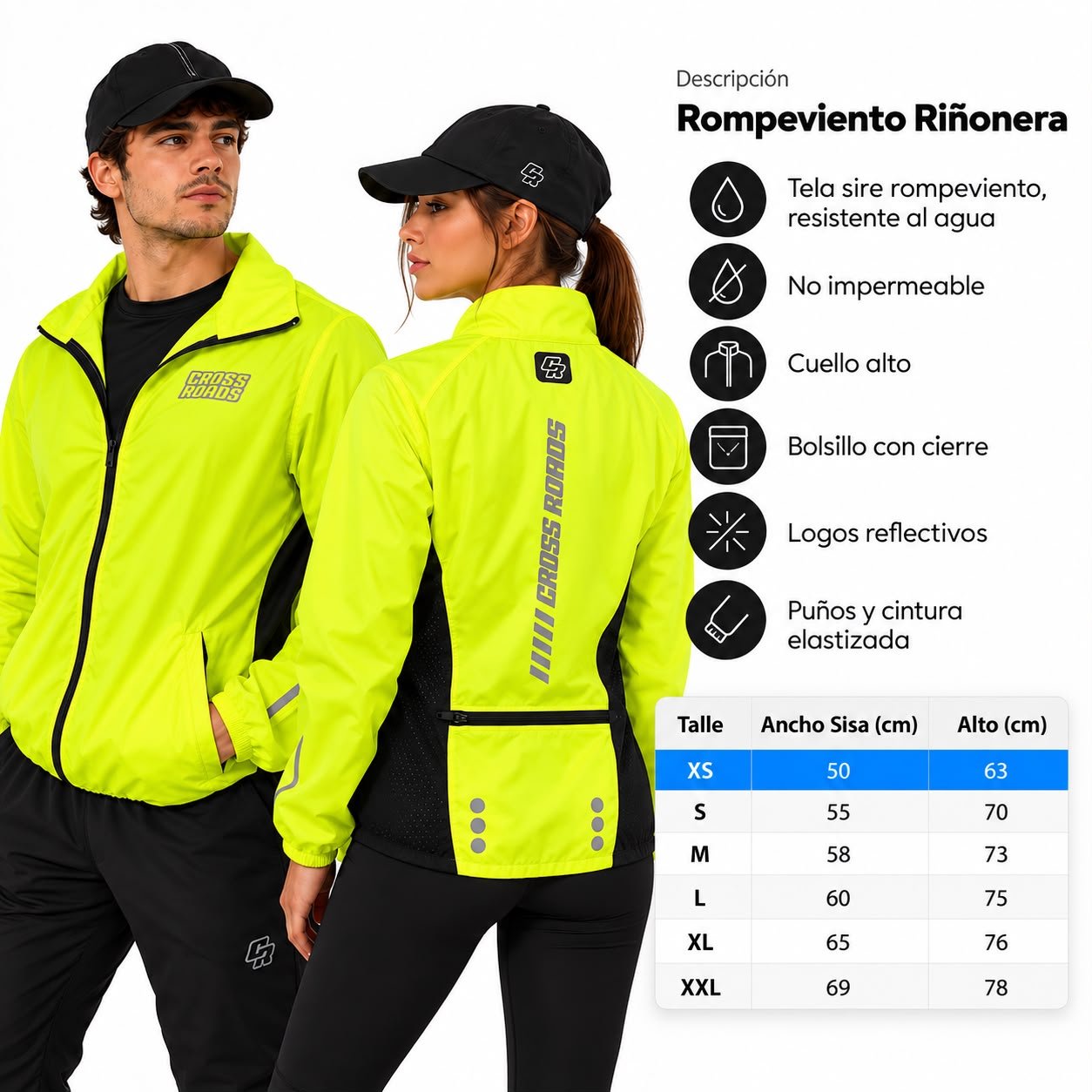 ROMPEVIENTO BIKE PRO UNISEX AMARILLO FLUO TALLE XS CROSS ROAD - Imagen 7